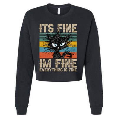 Its Fine Im Fine Everything Is Fine Funny Black Cat Women Cropped Pullover Crew