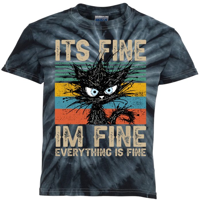 Its Fine Im Fine Everything Is Fine Funny Black Cat Women Kids Tie-Dye T-Shirt