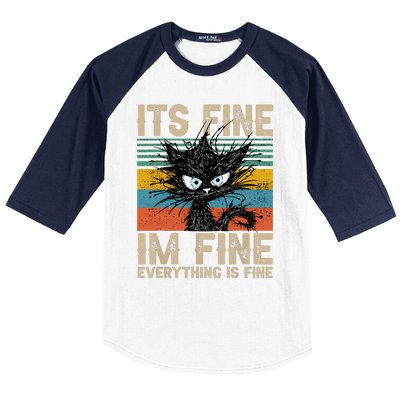 Its Fine Im Fine Everything Is Fine Funny Black Cat Women Baseball Sleeve Shirt