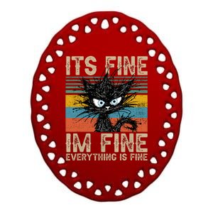 Its Fine Im Fine Everything Is Fine Funny Black Cat Women Ceramic Oval Ornament