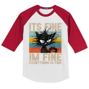 Its Fine Im Fine Everything Is Fine Funny Black Cat Women Kids Colorblock Raglan Jersey