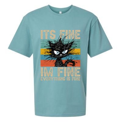Its Fine Im Fine Everything Is Fine Funny Black Cat Women Sueded Cloud Jersey T-Shirt