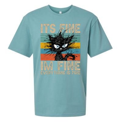 Its Fine Im Fine Everything Is Fine Funny Black Cat Women Sueded Cloud Jersey T-Shirt