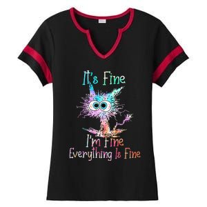 Its Fine Im Fine Everything Is Fine Tie Dye Cat Ladies Halftime Notch Neck Tee