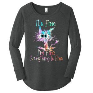 Its Fine Im Fine Everything Is Fine Tie Dye Cat Women's Perfect Tri Tunic Long Sleeve Shirt