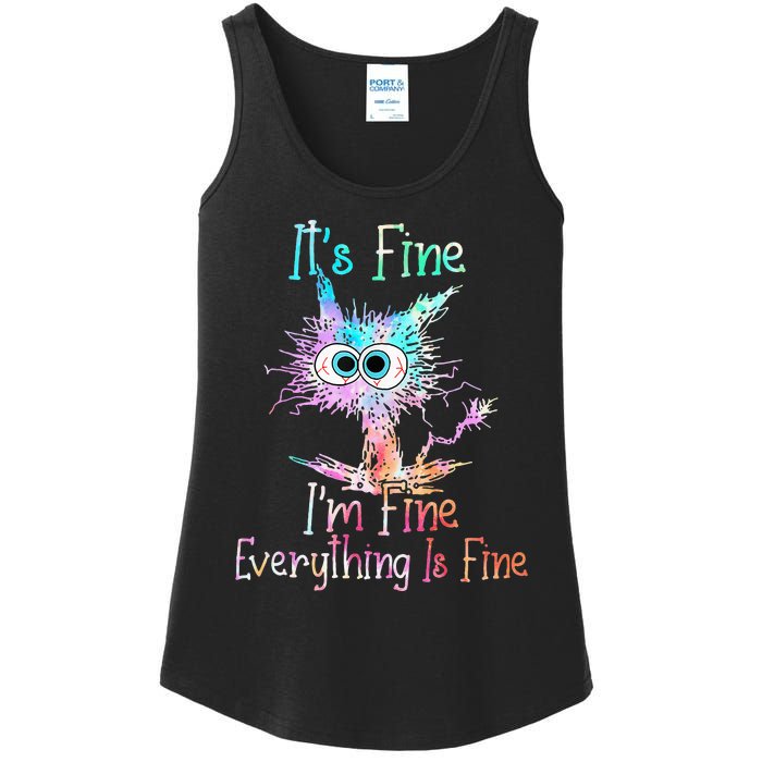 Its Fine Im Fine Everything Is Fine Tie Dye Cat Ladies Essential Tank