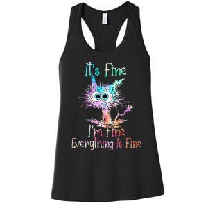 Its Fine Im Fine Everything Is Fine Tie Dye Cat Women's Racerback Tank