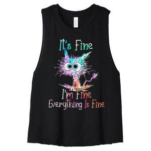 Its Fine Im Fine Everything Is Fine Tie Dye Cat Women's Racerback Cropped Tank