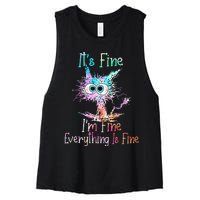 Its Fine Im Fine Everything Is Fine Tie Dye Cat Women's Racerback Cropped Tank