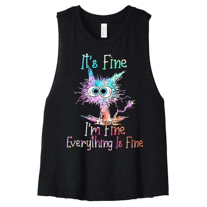 Its Fine Im Fine Everything Is Fine Tie Dye Cat Women's Racerback Cropped Tank