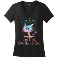 Its Fine Im Fine Everything Is Fine Tie Dye Cat Women's V-Neck T-Shirt