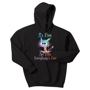 Its Fine Im Fine Everything Is Fine Tie Dye Cat Kids Hoodie