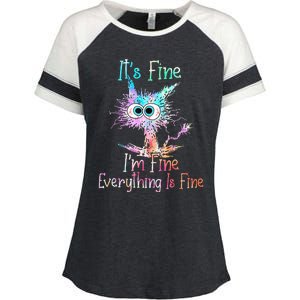 Its Fine Im Fine Everything Is Fine Tie Dye Cat Enza Ladies Jersey Colorblock Tee