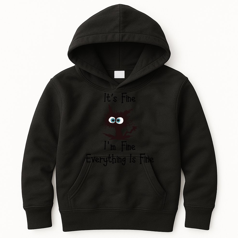 It's Fine I'm Fine Everything Is Fine Funny Cat Kids Hoodie