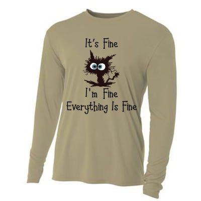 It's Fine I'm Fine Everything Is Fine Funny Cat Cooling Performance Long Sleeve Crew