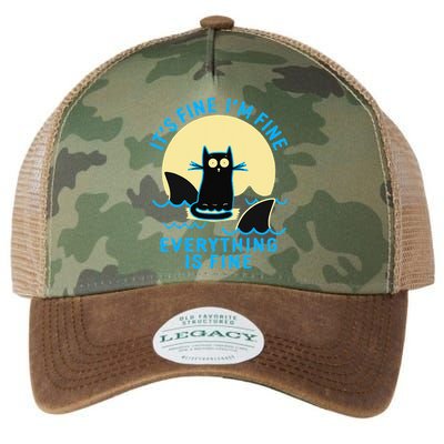 Its Fine Im Fine Everything Is Fine Funny Black Cat Shark Legacy Tie Dye Trucker Hat
