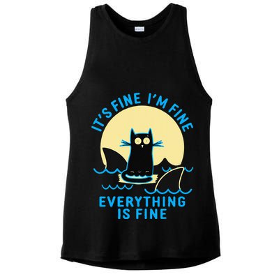 Its Fine Im Fine Everything Is Fine Funny Black Cat Shark Ladies PosiCharge Tri-Blend Wicking Tank