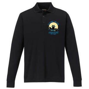 Its Fine Im Fine Everything Is Fine Funny Black Cat Shark Performance Long Sleeve Polo