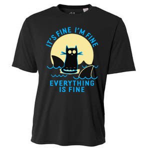 Its Fine Im Fine Everything Is Fine Funny Black Cat Shark Cooling Performance Crew T-Shirt