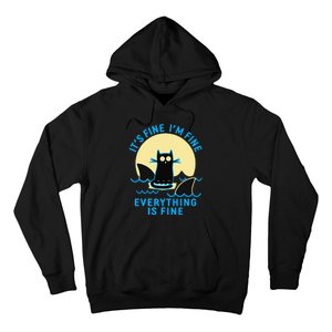 Its Fine Im Fine Everything Is Fine Funny Black Cat Shark Hoodie