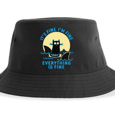 Its Fine Im Fine Everything Is Fine Funny Black Cat Shark Sustainable Bucket Hat