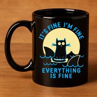 Its Fine Im Fine Everything Is Fine Funny Black Cat Shark 11oz C Handle Ceramic Mug