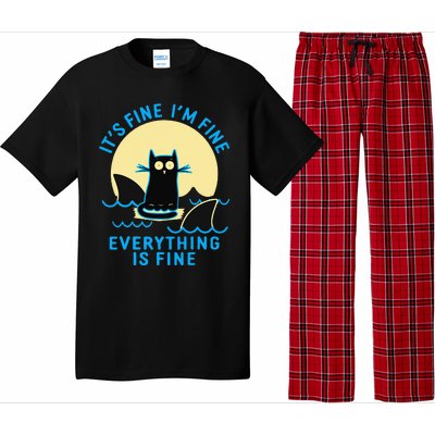 Its Fine Im Fine Everything Is Fine Funny Black Cat Shark Pajama Set