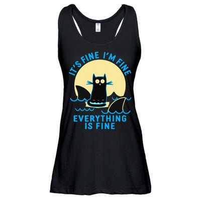 Its Fine Im Fine Everything Is Fine Funny Black Cat Shark Ladies Essential Flowy Tank