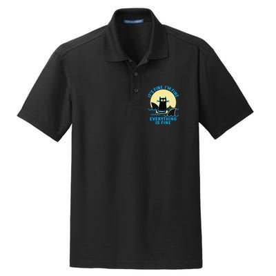 Its Fine Im Fine Everything Is Fine Funny Black Cat Shark Dry Zone Grid Polo