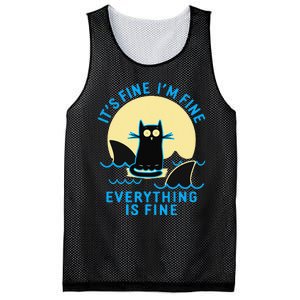 Its Fine Im Fine Everything Is Fine Funny Black Cat Shark Mesh Reversible Basketball Jersey Tank