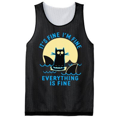 Its Fine Im Fine Everything Is Fine Funny Black Cat Shark Mesh Reversible Basketball Jersey Tank