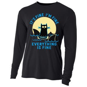 Its Fine Im Fine Everything Is Fine Funny Black Cat Shark Cooling Performance Long Sleeve Crew