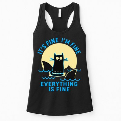 Its Fine Im Fine Everything Is Fine Funny Black Cat Shark Womens Tank Top