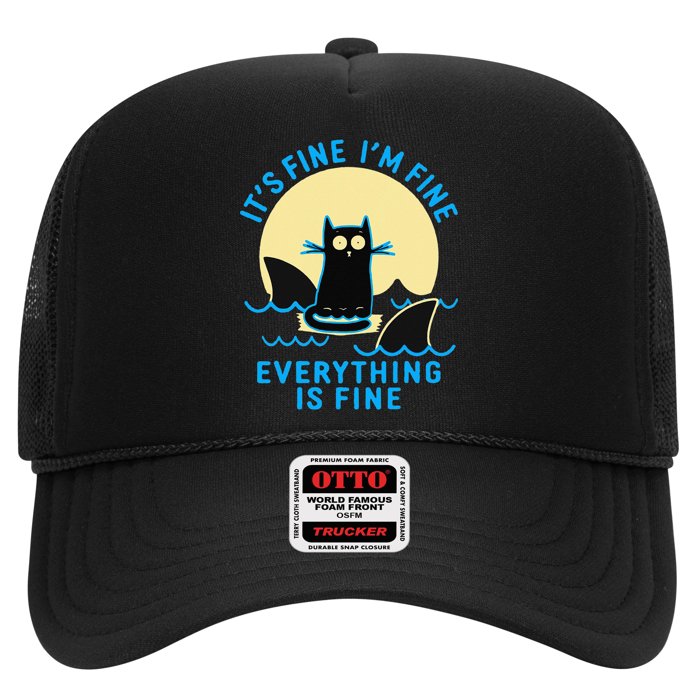 Its Fine Im Fine Everything Is Fine Funny Black Cat Shark Hat