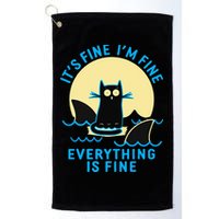 Its Fine Im Fine Everything Is Fine Funny Black Cat Shark Golf Towel