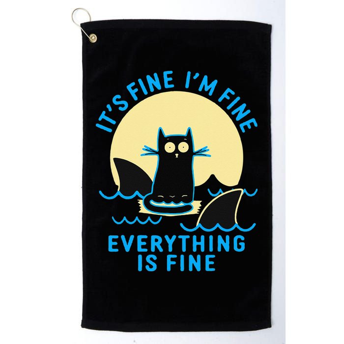 Its Fine Im Fine Everything Is Fine Funny Black Cat Shark Golf Towel