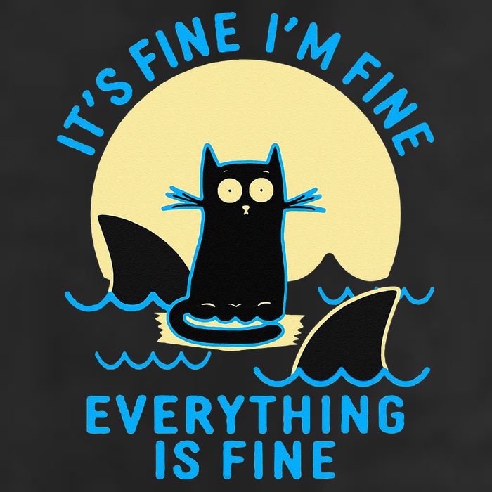 Its Fine Im Fine Everything Is Fine Funny Black Cat Shark Golf Towel