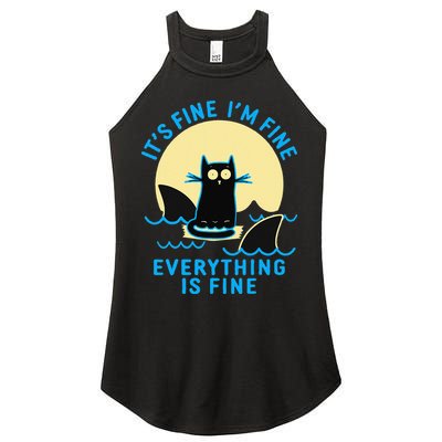 Its Fine Im Fine Everything Is Fine Funny Black Cat Shark Women's Perfect Tri Rocker Tank