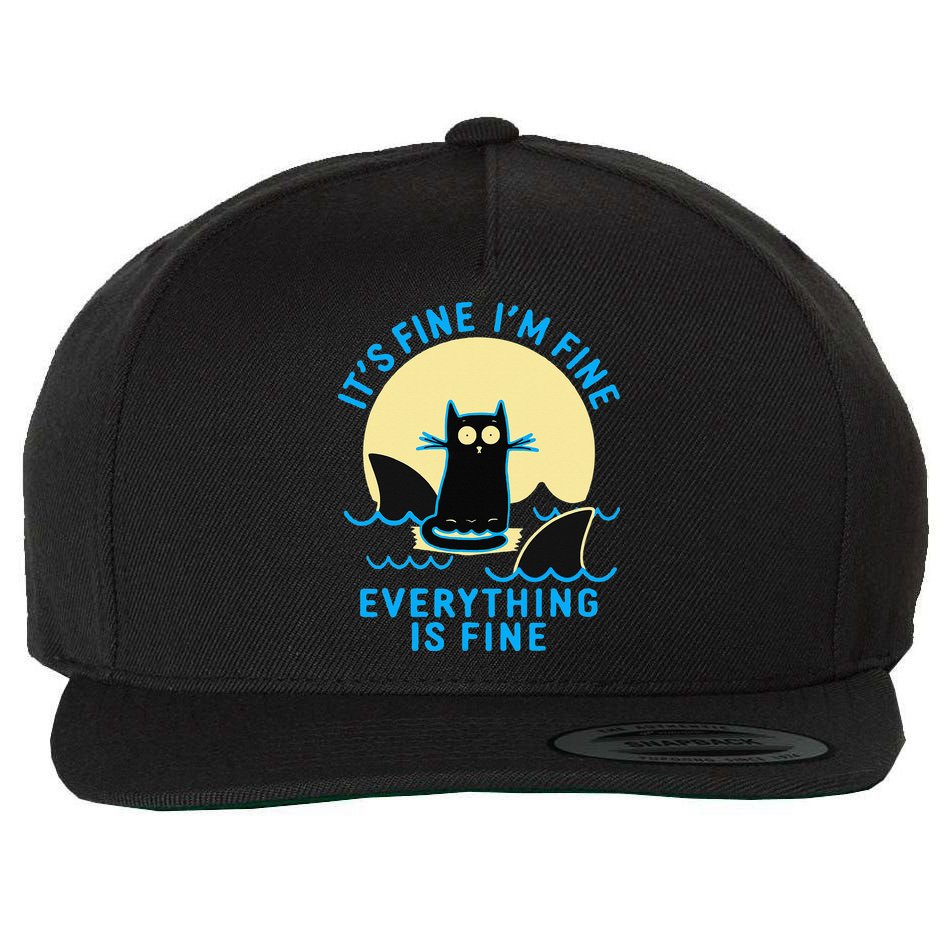 Its Fine Im Fine Everything Is Fine Funny Black Cat Shark Wool Snapback Cap