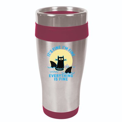 Its Fine Im Fine Everything Is Fine Funny Black Cat Shark 16oz Travel Tumbler