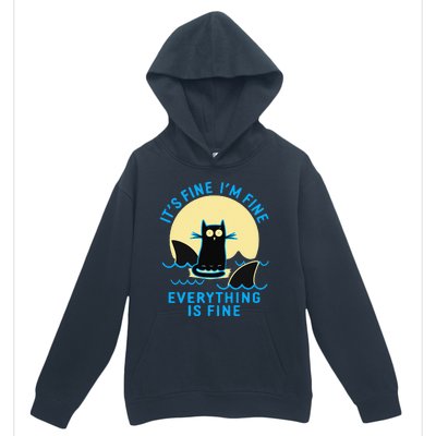 Its Fine Im Fine Everything Is Fine Funny Black Cat Shark Urban Pullover Hoodie