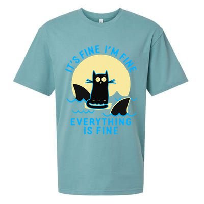 Its Fine Im Fine Everything Is Fine Funny Black Cat Shark Sueded Cloud Jersey T-Shirt
