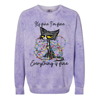 Its Fine Im Fine Everything Is Fine Funny Cat Christmas Colorblast Crewneck Sweatshirt