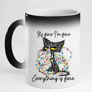 Its Fine Im Fine Everything Is Fine Funny Cat Christmas 11oz Black Color Changing Mug