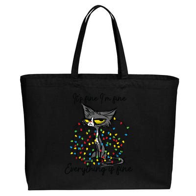 Its Fine Im Fine Everything Is Fine Funny Cat Christmas Cotton Canvas Jumbo Tote