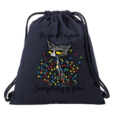 Its Fine Im Fine Everything Is Fine Funny Cat Christmas Drawstring Bag