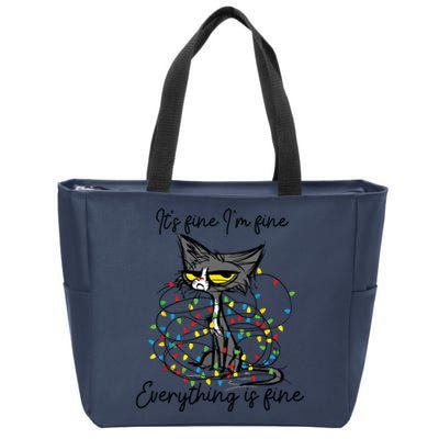 Its Fine Im Fine Everything Is Fine Funny Cat Christmas Zip Tote Bag