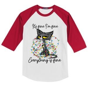 Its Fine Im Fine Everything Is Fine Funny Cat Christmas Kids Colorblock Raglan Jersey