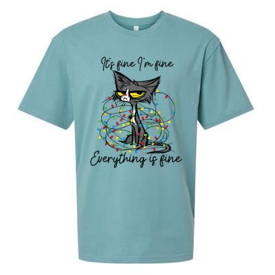 Its Fine Im Fine Everything Is Fine Funny Cat Christmas Sueded Cloud Jersey T-Shirt