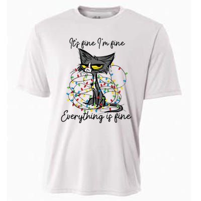 Its Fine Im Fine Everything Is Fine Funny Cat Christmas Cooling Performance Crew T-Shirt